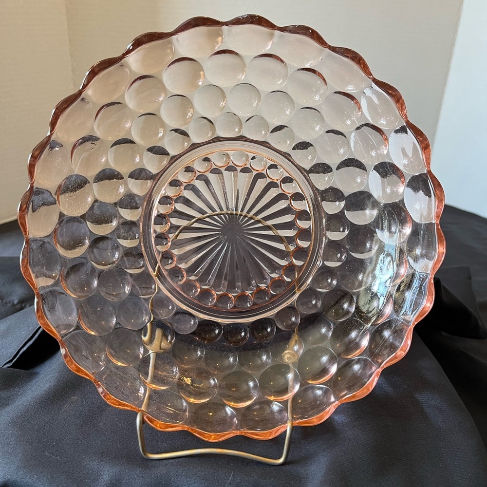 Pink Depression Glass Scalloped Edge Serving Bowl